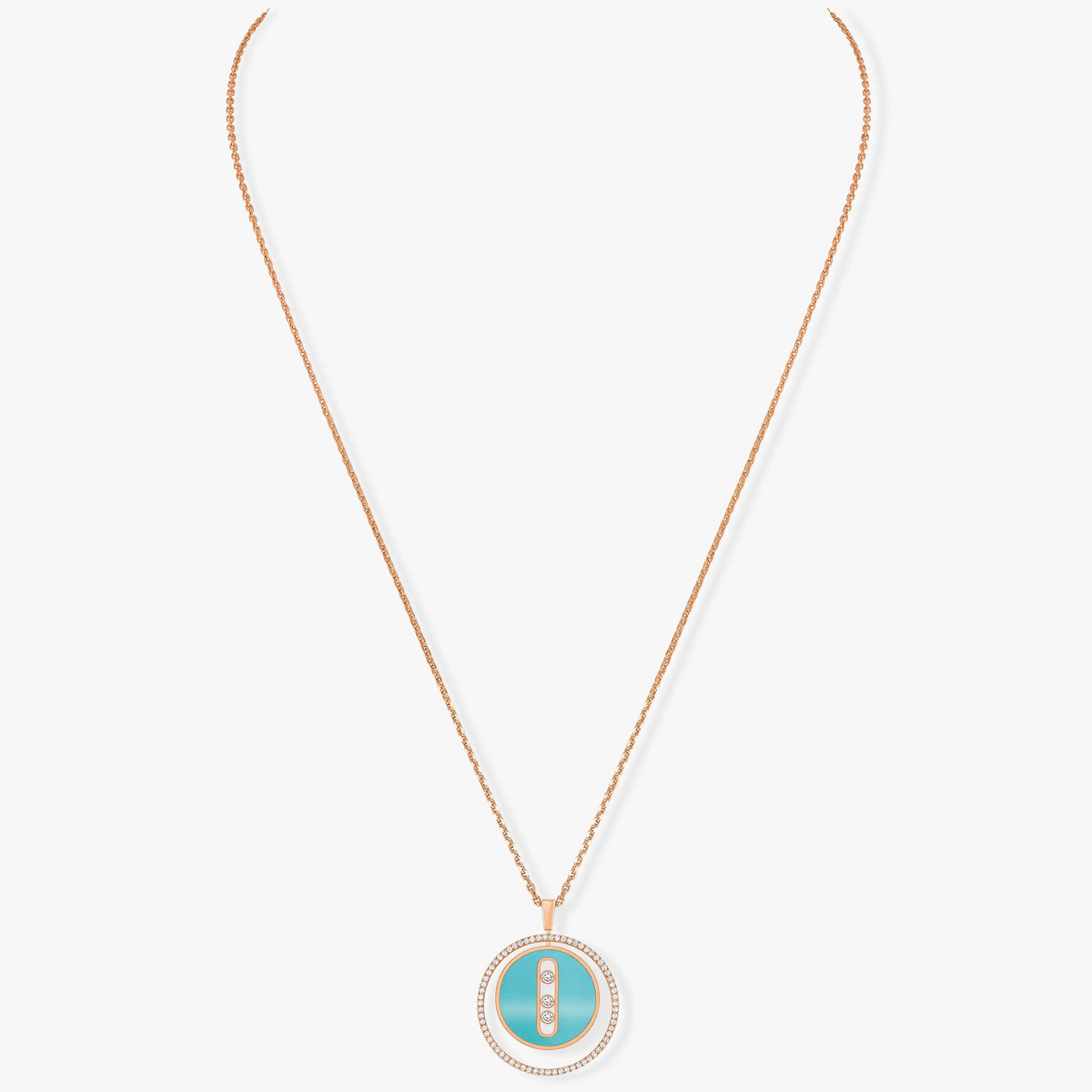 [AuraJewelry]LUCKY MOVE 3 DIAMONDS TURQUOISE PINK GOLD DIAMOND NECKLACE