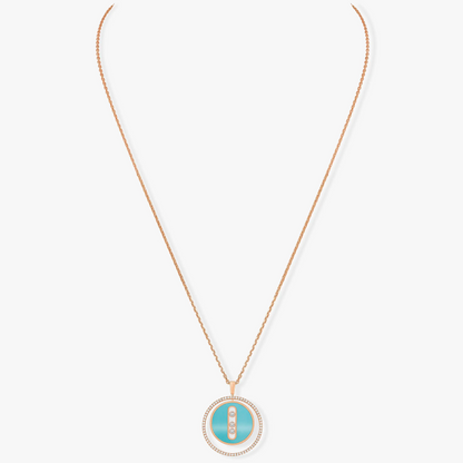 [AuraJewelry]LUCKY MOVE 3 DIAMONDS TURQUOISE PINK GOLD DIAMOND NECKLACE