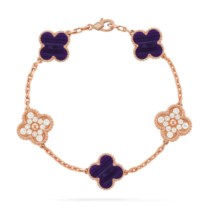 [AuraJewelry]New CLOVER 5 MOTIF PURPLE STRIPES BRACELET COLLECTION