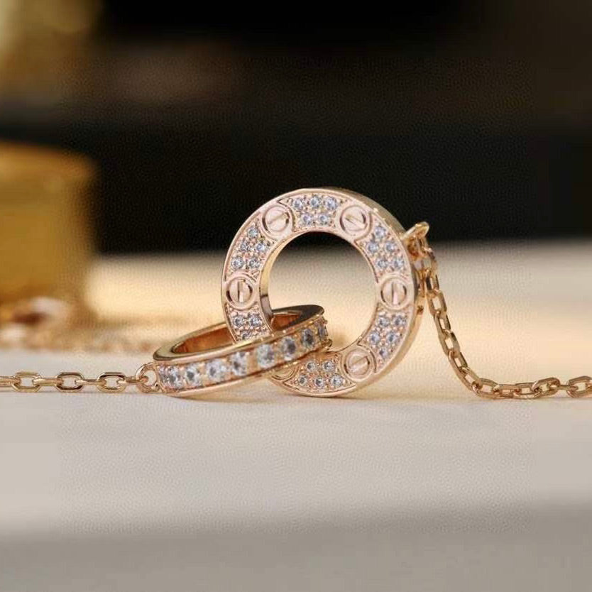 ¡®AuraJewelry¡¯LOVE 7.6MM NECKLACE ROSE GOLD AND SILVER  FULL DIAMOND