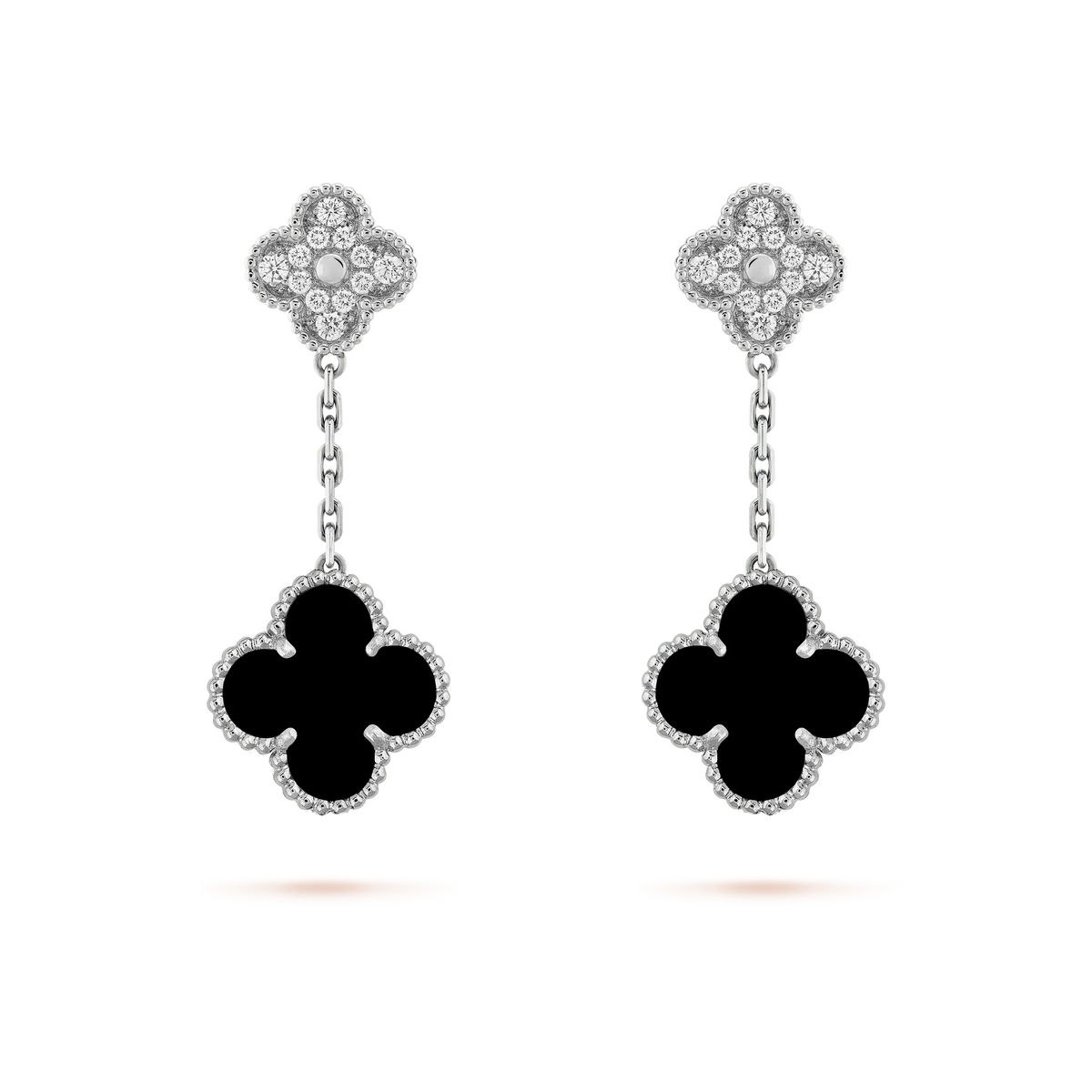¡®AuraJewelry¡¯CLOVER 2 MOTIFS  DIAMOND ONYX EARRINGS SILVER