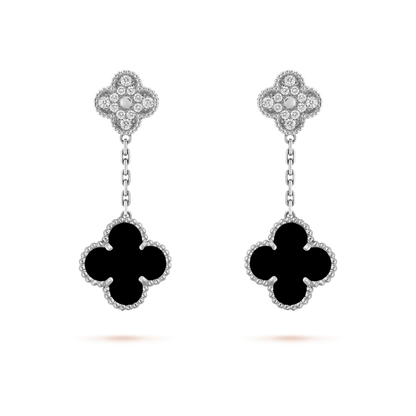 ¡®AuraJewelry¡¯CLOVER 2 MOTIFS  DIAMOND ONYX EARRINGS SILVER