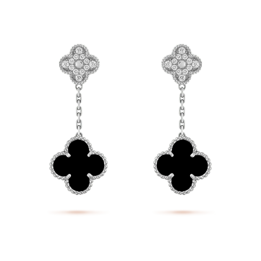 ¡®AuraJewelry¡¯CLOVER 2 MOTIFS  DIAMOND ONYX EARRINGS SILVER