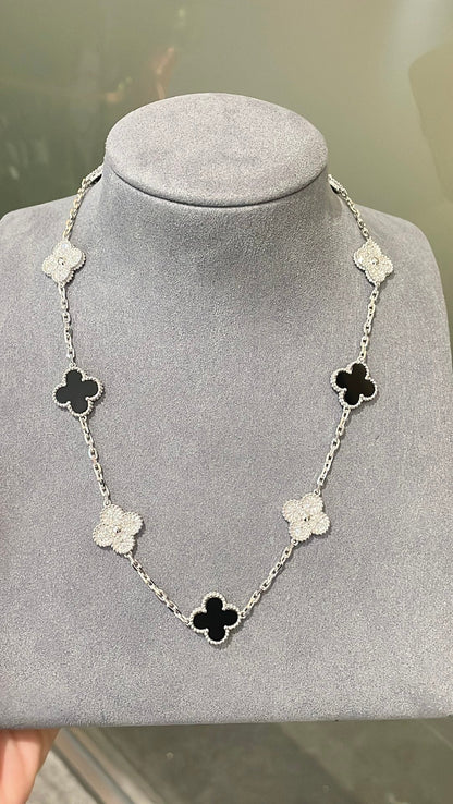 [AuraJewelry] Four-Leaf Clover Ten Elements Panda Diamond Silver Necklace