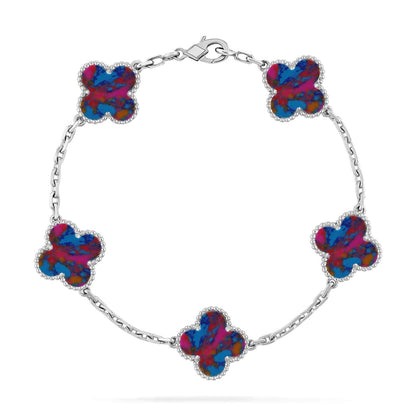 [AuraJewelry]New CLOVER 5 MOTIF COLOR GEMSTONES BRACELET COLLECTION