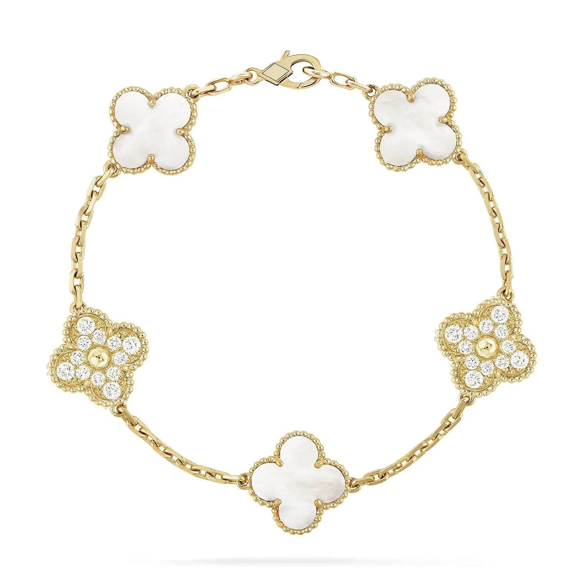 [AuraJewelry]New CLOVER WHITE PEARL MOP 5 MOTIF BRACELET COLLECTION