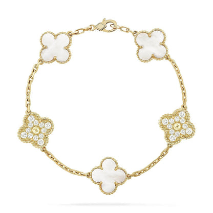 [AuraJewelry]New CLOVER WHITE PEARL MOP 5 MOTIF BRACELET COLLECTION