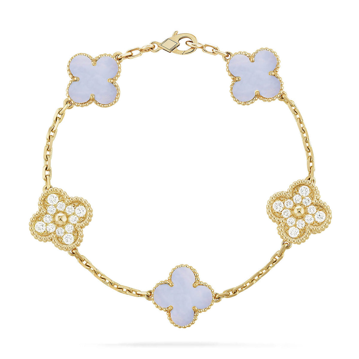[AuraJewelry]New  CLOVER 5 MOTIF PURPLE CHALCEDONY BRACELET COLLECTION