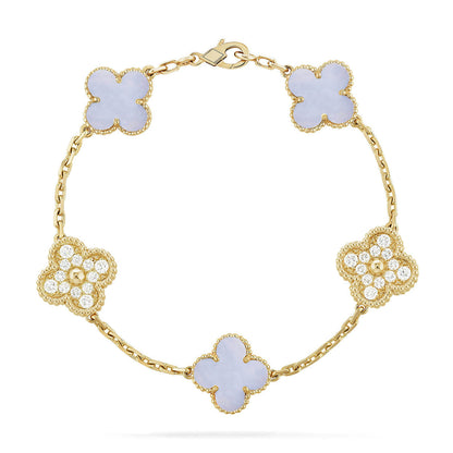 [AuraJewelry]New  CLOVER 5 MOTIF PURPLE CHALCEDONY BRACELET COLLECTION
