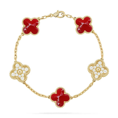[AuraJewelry]New CLOVER 5 MOTIF RED PATTERN BRACELET COLLECTION