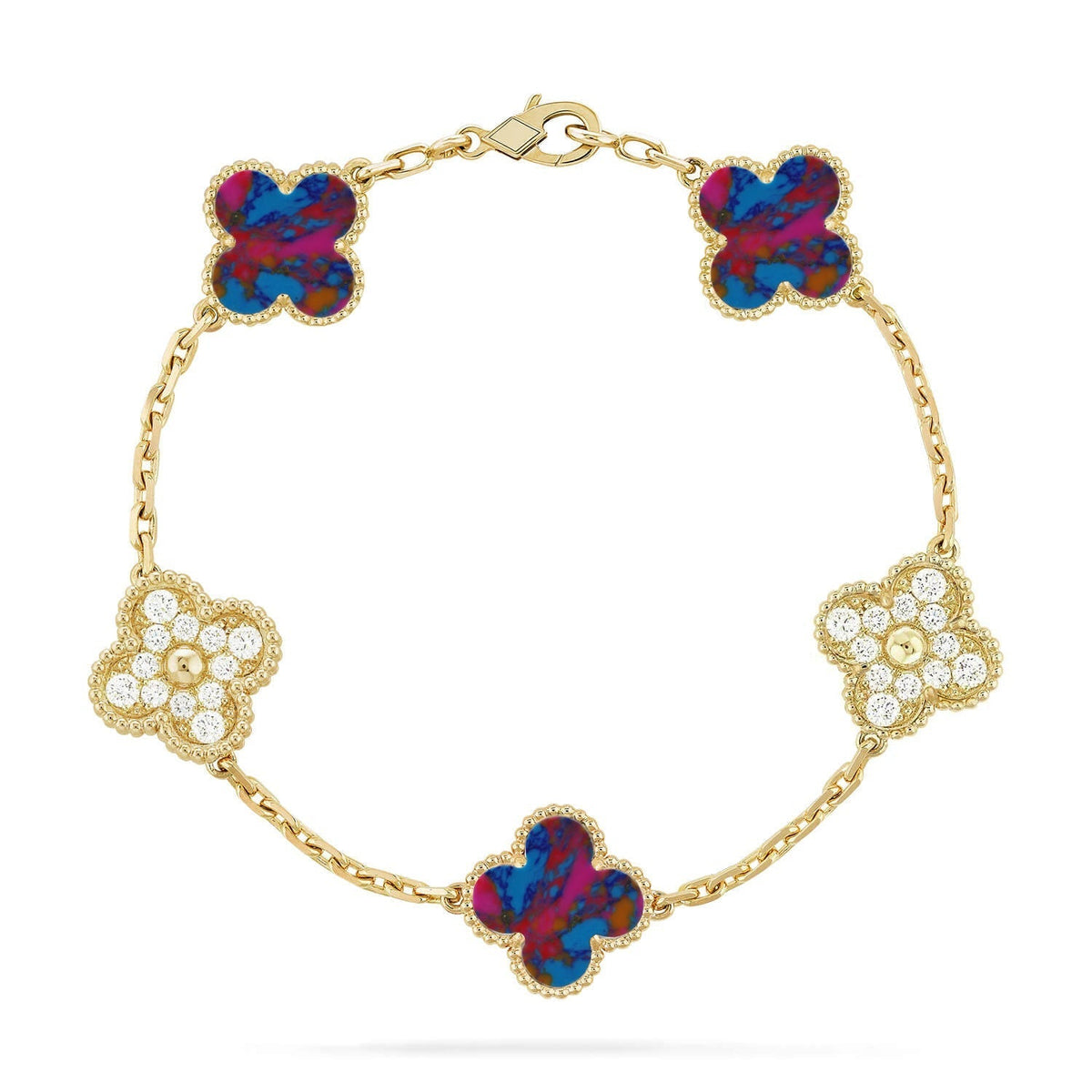 [AuraJewelry]New CLOVER 5 MOTIF COLOR GEMSTONES BRACELET COLLECTION