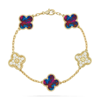 [AuraJewelry]New CLOVER 5 MOTIF COLOR GEMSTONES BRACELET COLLECTION