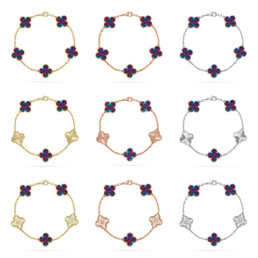 [AuraJewelry]New CLOVER 5 MOTIF COLOR GEMSTONES BRACELET COLLECTION
