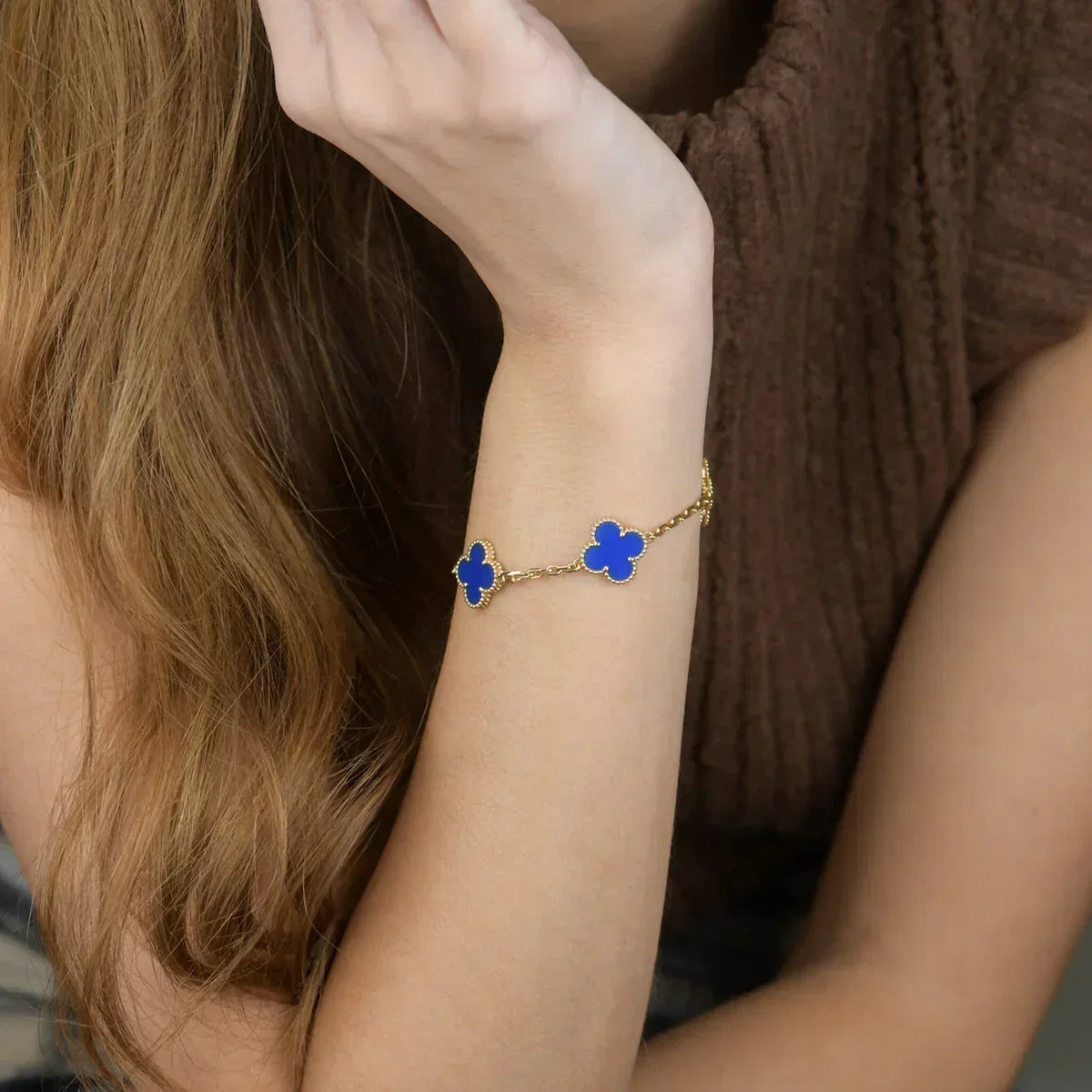 [AuraJewelry]New CLOVER 5 MOTIF BLUE AGATE BRACELET COLLECTION