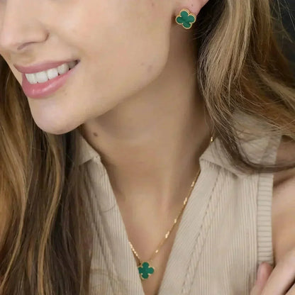 ¡®AuraJewelry¡¯CLOVER MINI 9.5MM MALACHITE  EARRINGS