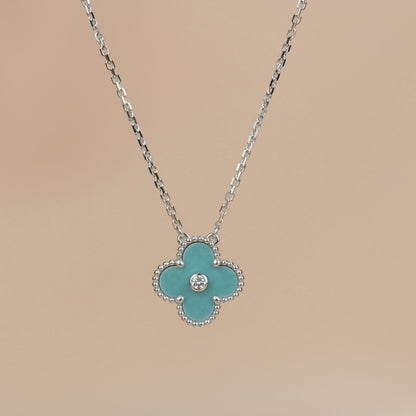 ¡®AuraJewelry¡¯CLOVER 15MM DIAMOND SVRES PORCELAIN  NECKLACE SILVER