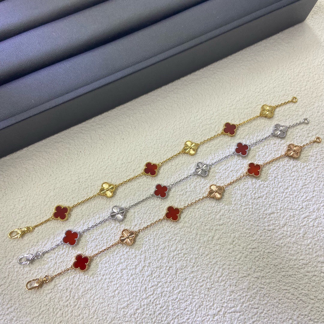 [¡®AuraJewelry¡¯]CLOVER 6 MOTIF RED AGATE LASER BRACELET
