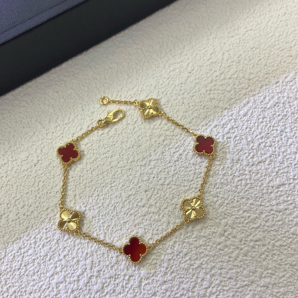 [¡®AuraJewelry¡¯]CLOVER 6 MOTIF RED AGATE LASER BRACELET