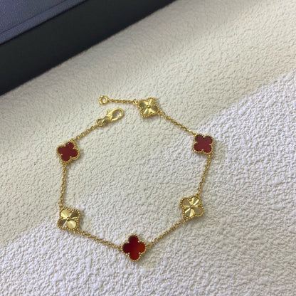[¡®AuraJewelry¡¯]CLOVER 6 MOTIF RED AGATE LASER BRACELET