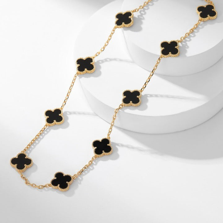 ¡®AuraJewelry¡¯CLOVER 10 MOTIFS ONYX NECKLACE