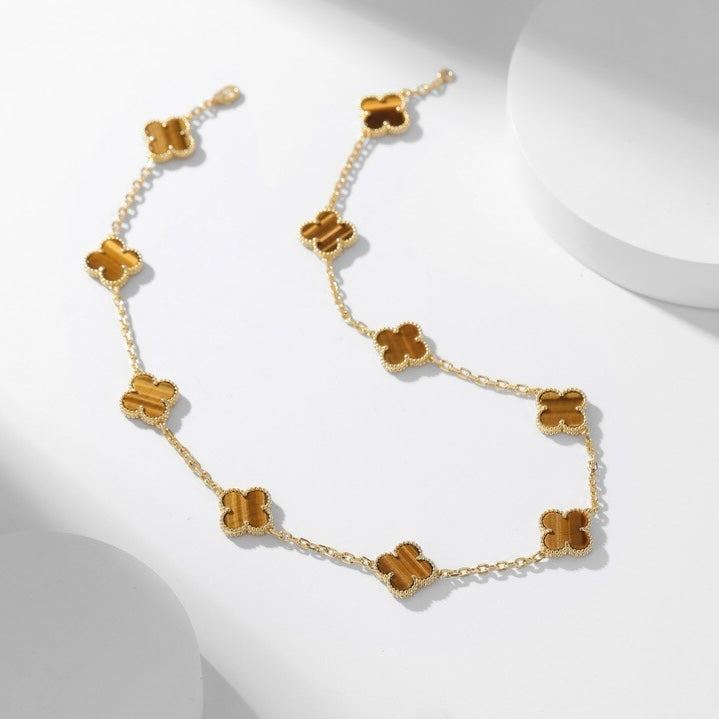 ¡®AuraJewelry¡¯CLOVER 10 MOTIFS TIGER EYE NECKLACE
