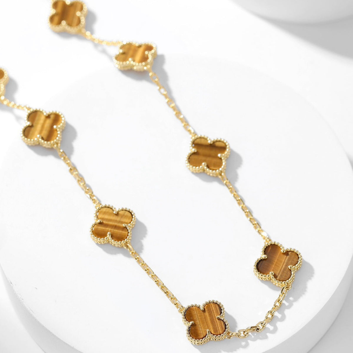¡®AuraJewelry¡¯CLOVER 10 MOTIFS TIGER EYE NECKLACE