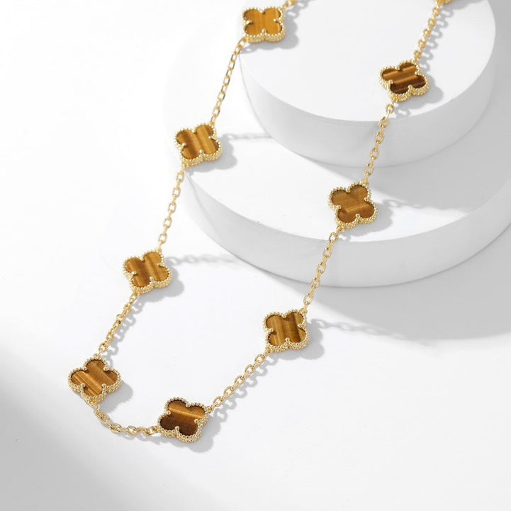 ¡®AuraJewelry¡¯CLOVER 10 MOTIFS TIGER EYE NECKLACE