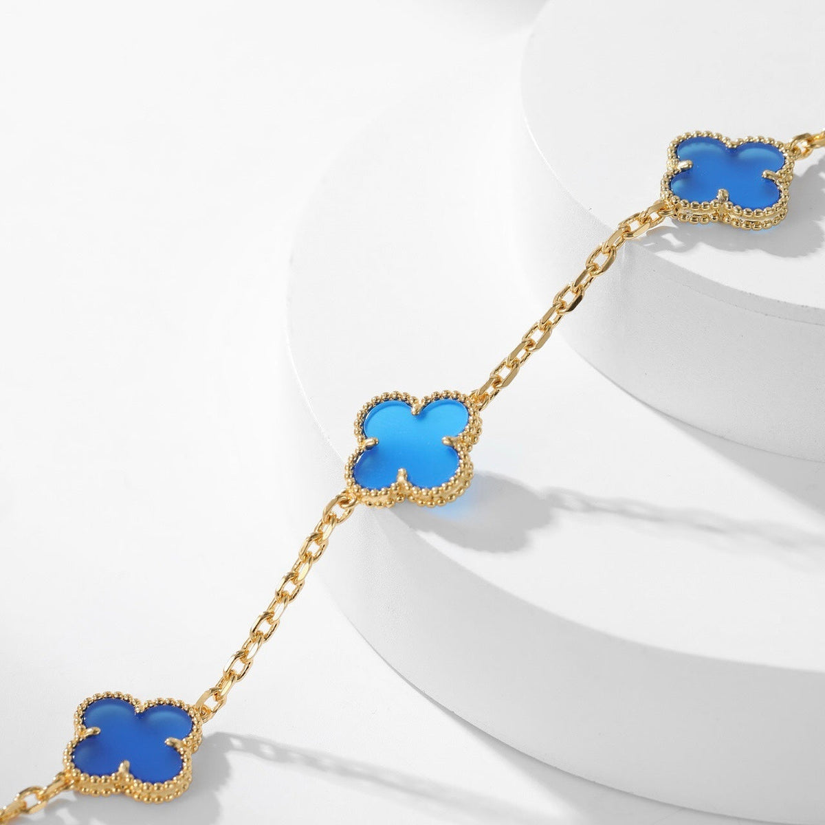 ¡®AuraJewelry¡¯CLOVER 10 MOTIFS BLUE AGATE NECKLACE