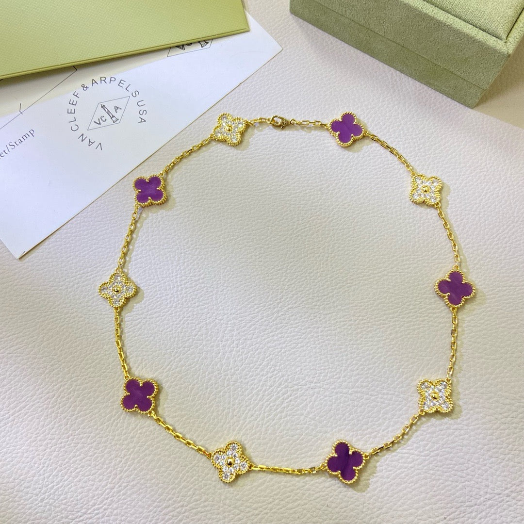 ¡®AuraJewelry¡¯CLOVER 10 MOTIFS  PURPLE VIOLET DIAMOND NECKLACE