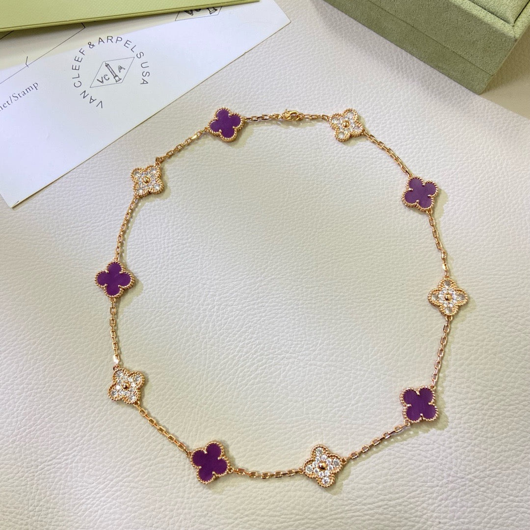 ¡®AuraJewelry¡¯CLOVER 10 MOTIFS  PURPLE VIOLET DIAMOND NECKLACE