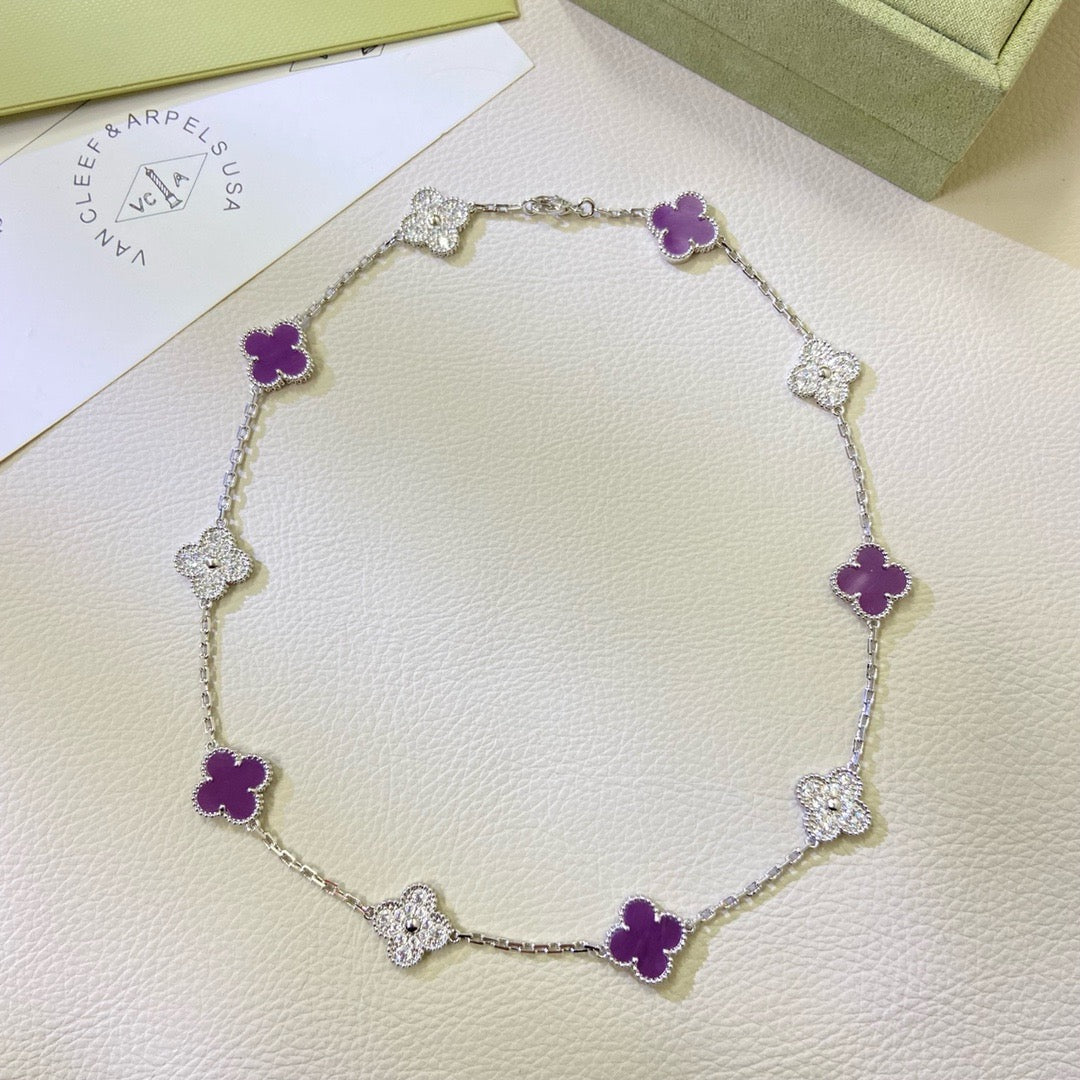 ¡®AuraJewelry¡¯CLOVER 10 MOTIFS  PURPLE VIOLET DIAMOND NECKLACE
