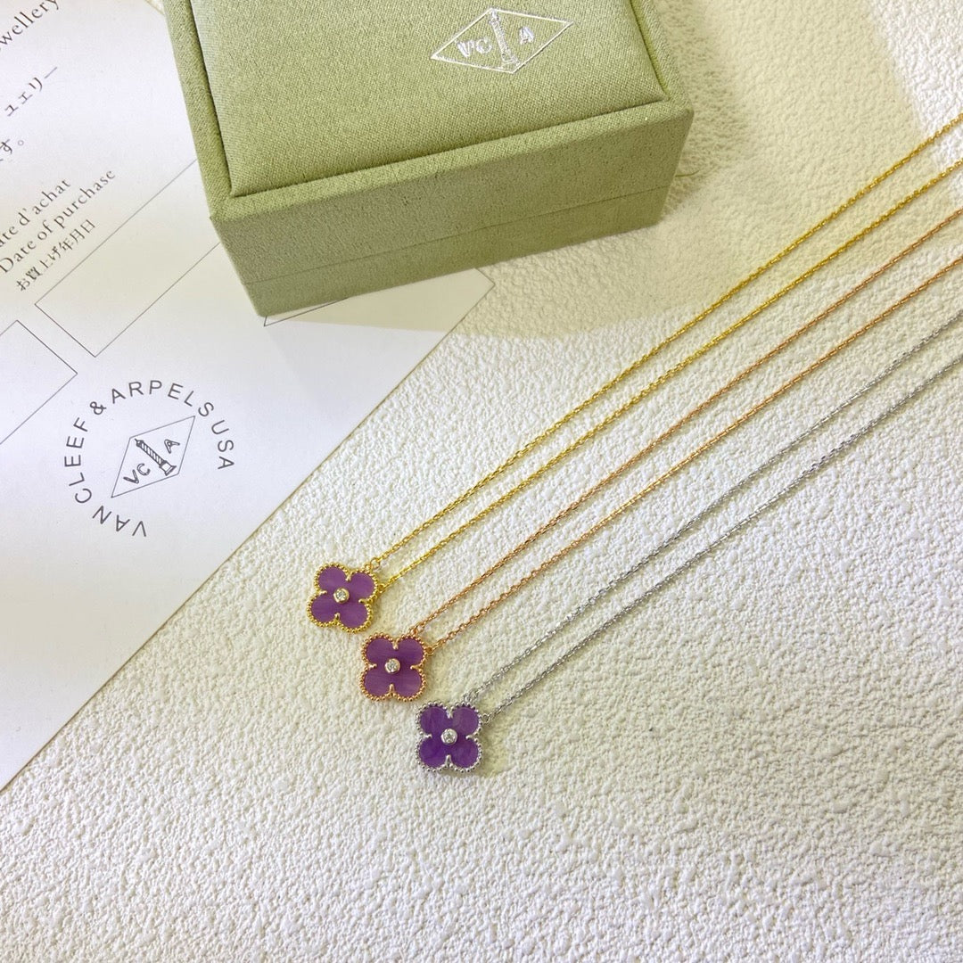 ¡®AuraJewelry¡¯CLOVER 15MM DIAMOND  PURPLE VIOLET NECKLACE