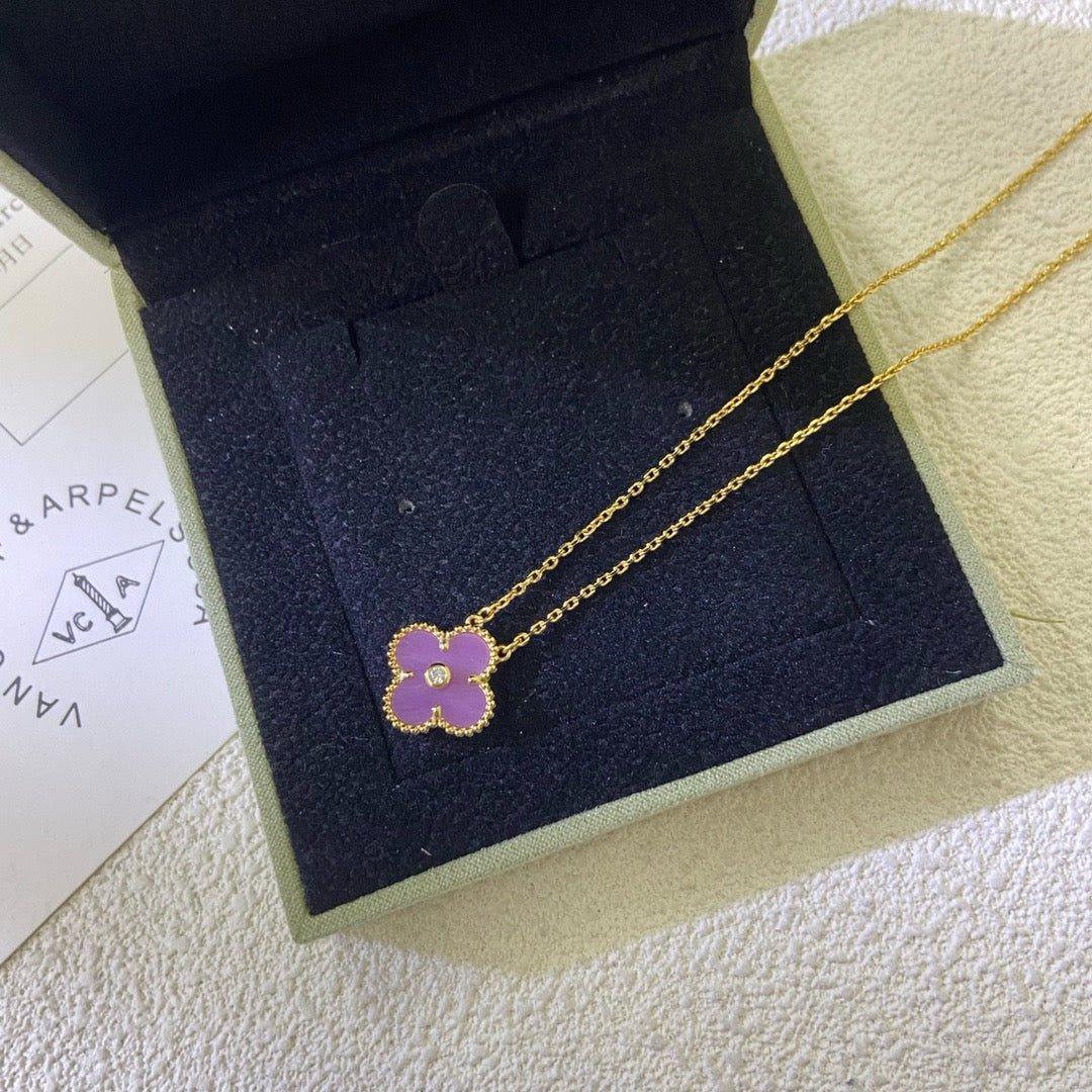 ¡®AuraJewelry¡¯CLOVER 15MM DIAMOND  PURPLE VIOLET NECKLACE