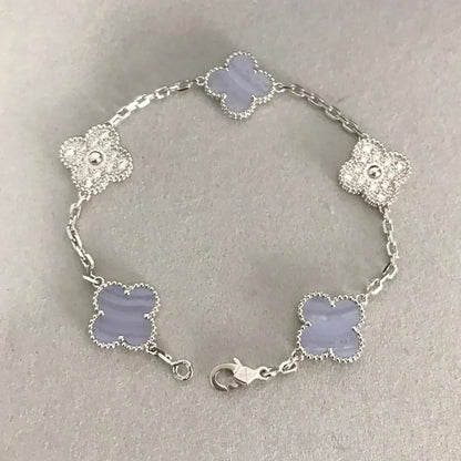 [AuraJewelry]New  CLOVER 5 MOTIF PURPLE CHALCEDONY BRACELET COLLECTION