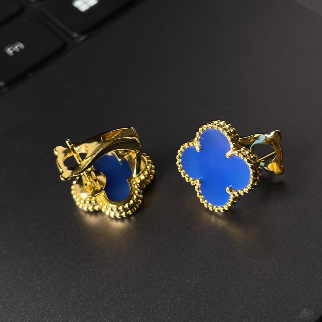 [AuraJewelry] CLOVER LARGE (20mm) 1 MOTIFS BLUE MOP STUD EARRINGS