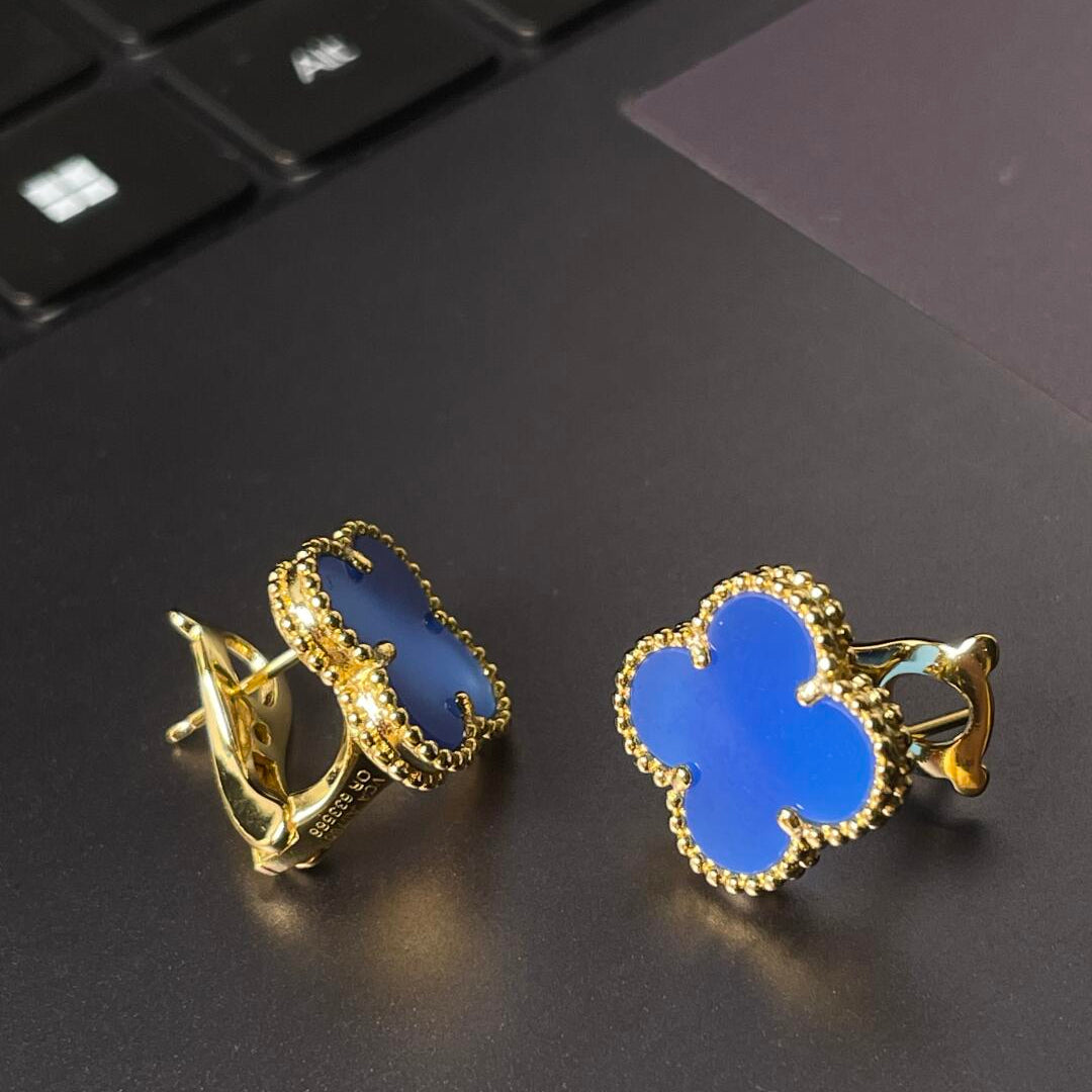 [AuraJewelry] CLOVER LARGE (20mm) 1 MOTIFS BLUE MOP STUD EARRINGS