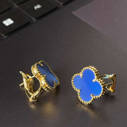 [AuraJewelry] CLOVER LARGE (20mm) 1 MOTIFS BLUE MOP STUD EARRINGS