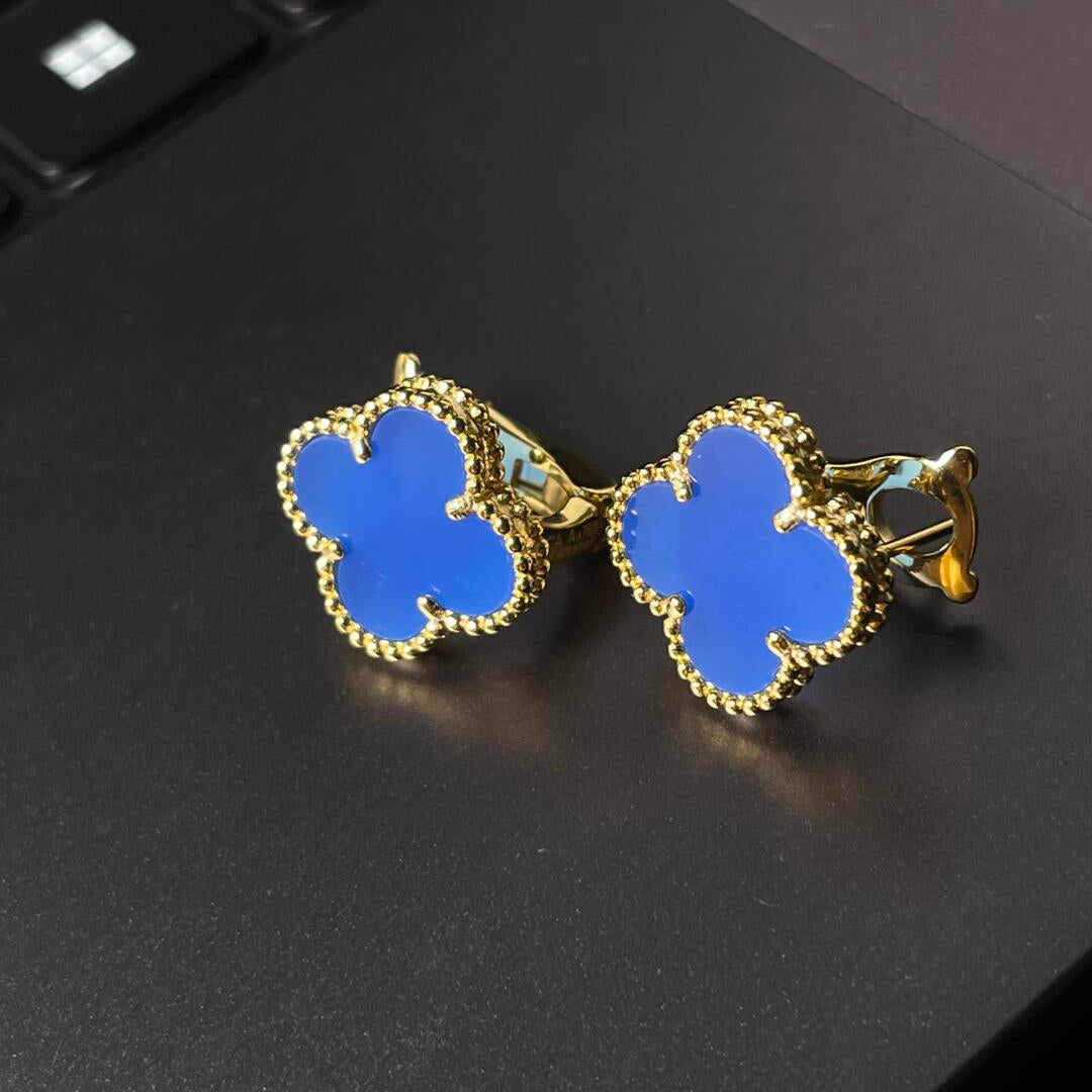 [AuraJewelry] CLOVER LARGE (20mm) 1 MOTIFS BLUE MOP STUD EARRINGS