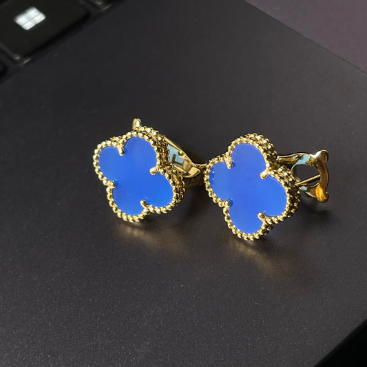 [AuraJewelry] CLOVER LARGE (20mm) 1 MOTIFS BLUE MOP STUD EARRINGS
