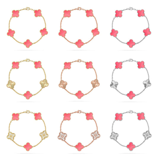 [AuraJewelry]New  CLOVER 5 MOTIFS  PINK MOP BRACELET COLLECTION
