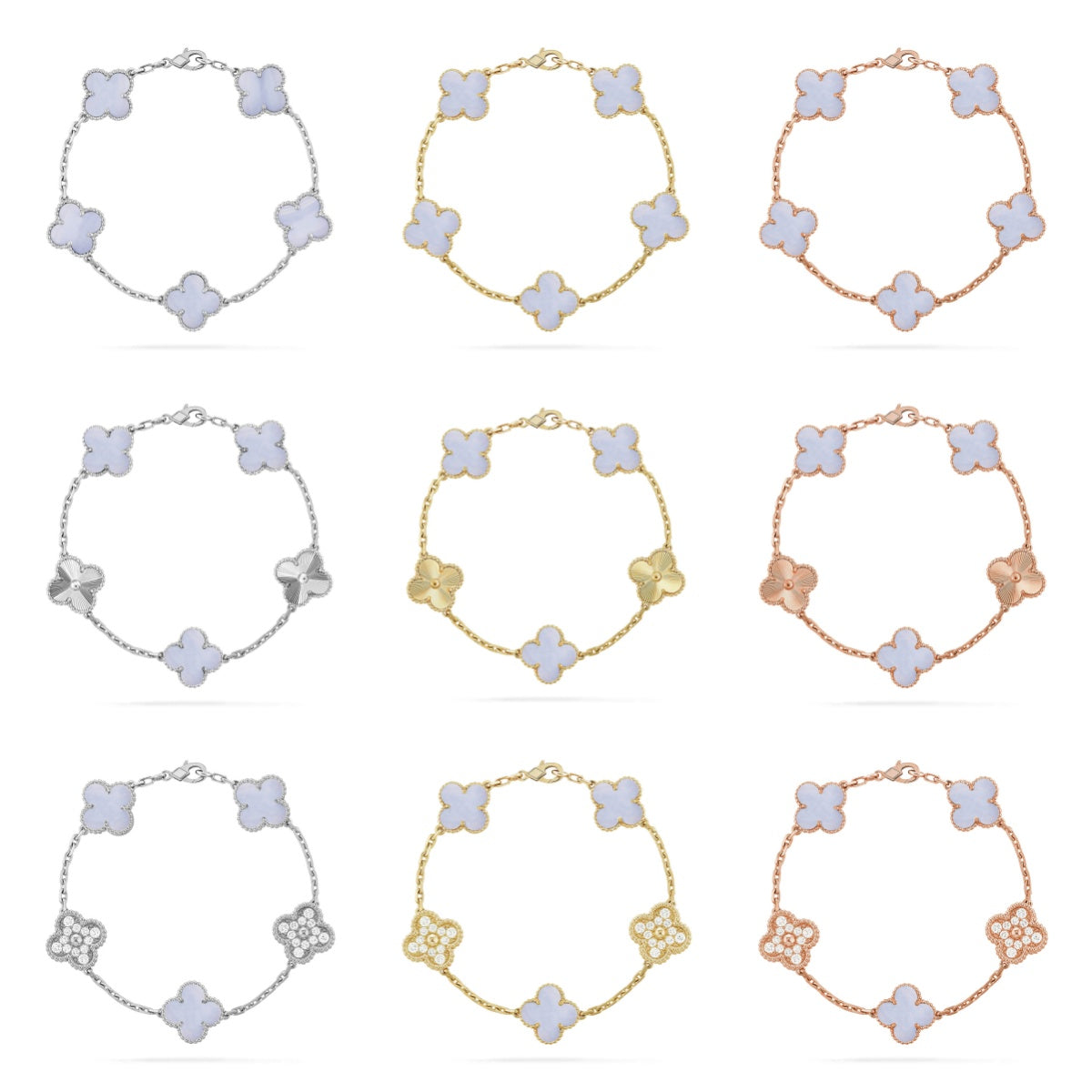 [AuraJewelry]New  CLOVER 5 MOTIF PURPLE CHALCEDONY BRACELET COLLECTION