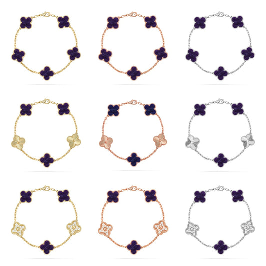 [AuraJewelry]New CLOVER 5 MOTIF PURPLE STRIPES BRACELET COLLECTION