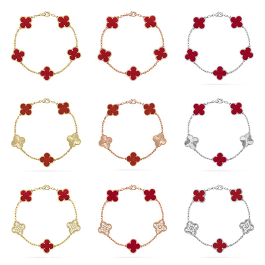 [AuraJewelry]New  CLOVER 5 MOTIF RED CORNELIAN BRACELET COLLECTION