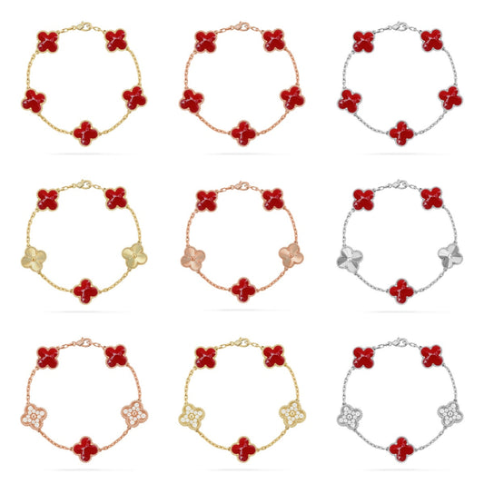 [AuraJewelry]New CLOVER 5 MOTIF RED PATTERN BRACELET COLLECTION