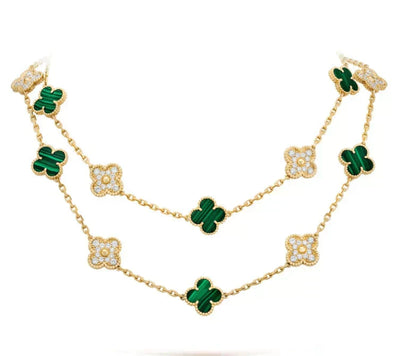 ¡®AuraJewelry¡¯CLOVER 20 MOTIFS MALACHITE DIAMOND NECKLACE