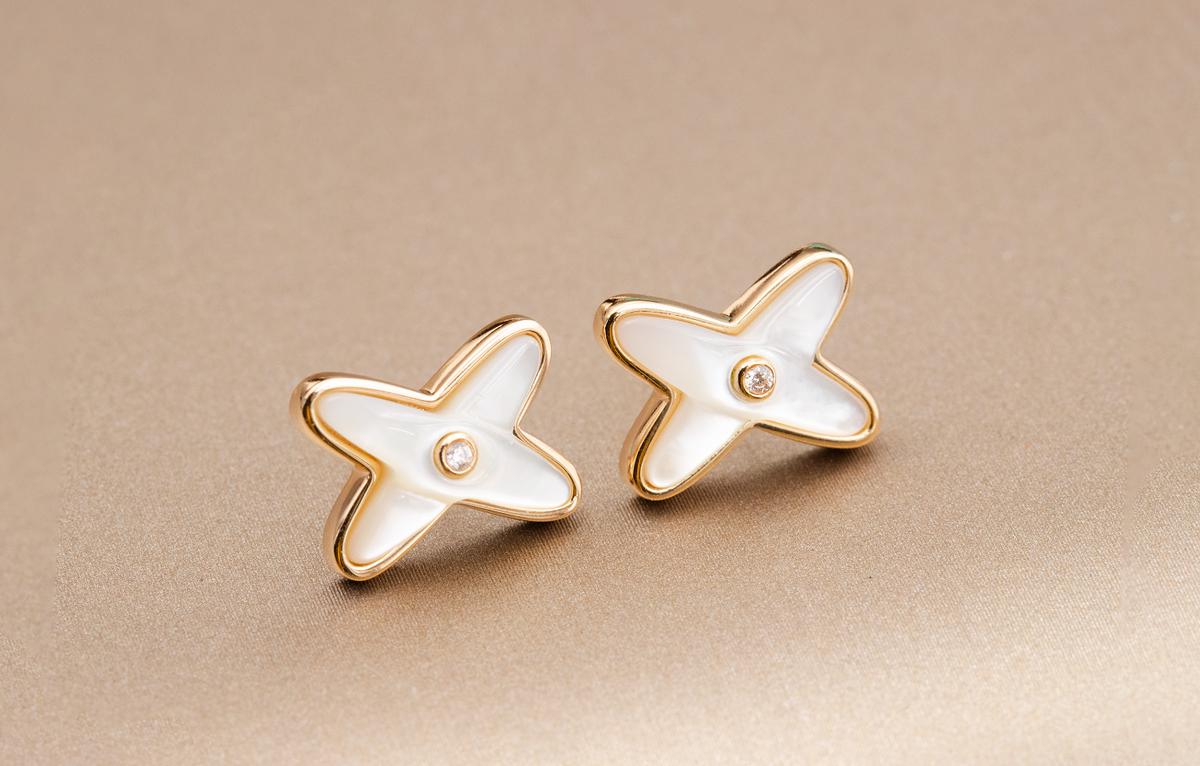 ¡®AuraJewelry¡¯JEUX DE WHITE MOP PINK GOLD DIAMOND EARRINGS