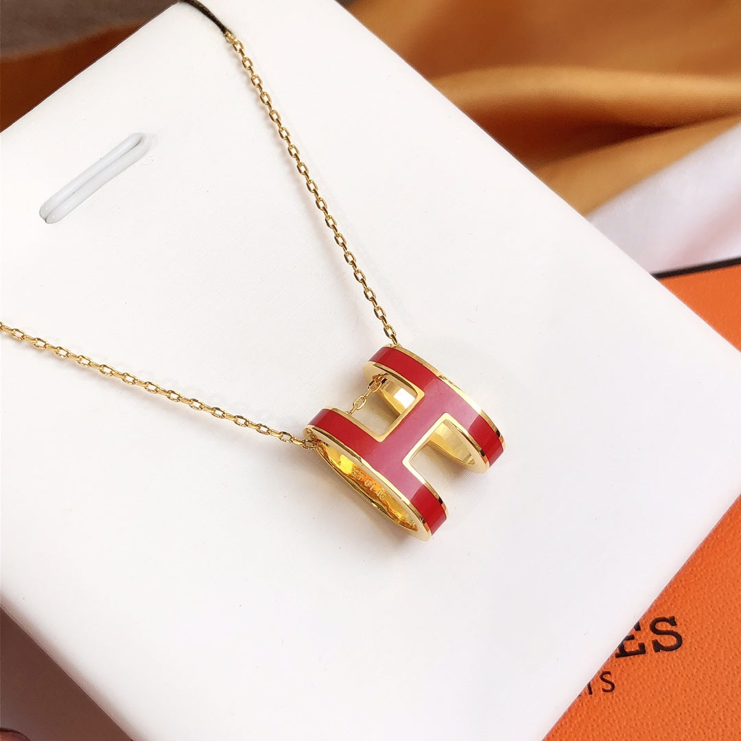 ¡®AuraJewelry¡¯HM CLIC RED ENAMEL GOLD NECKLACE