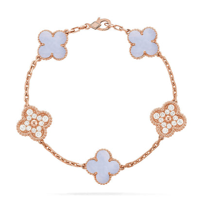 [AuraJewelry]New  CLOVER 5 MOTIF PURPLE CHALCEDONY BRACELET COLLECTION