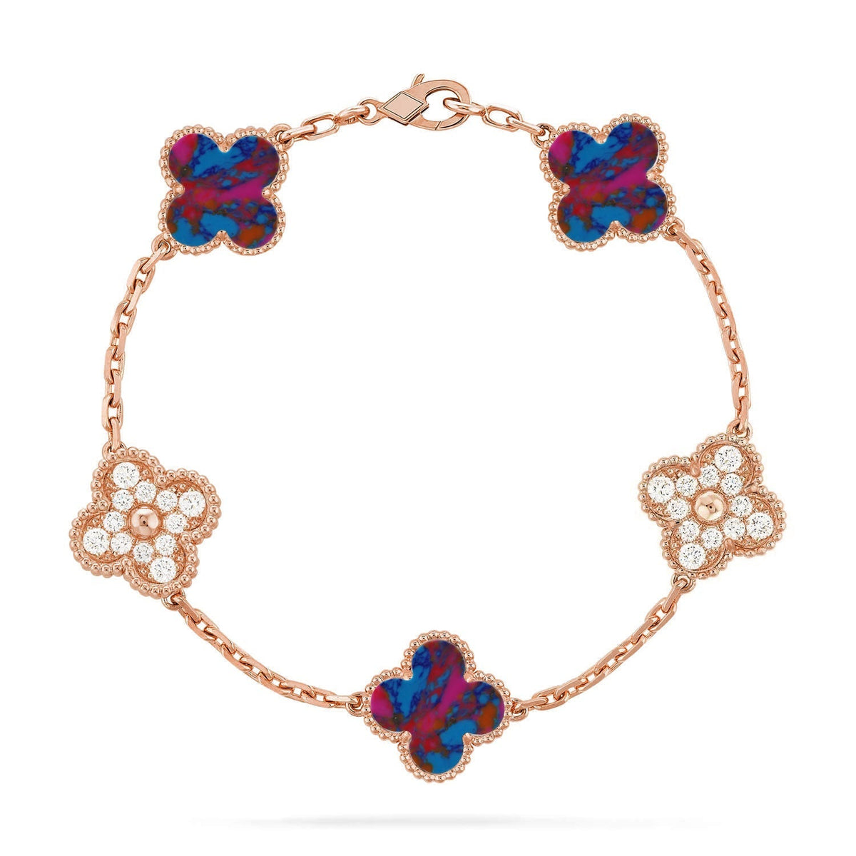 [AuraJewelry]New CLOVER 5 MOTIF COLOR GEMSTONES BRACELET COLLECTION