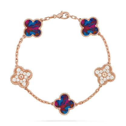 [AuraJewelry]New CLOVER 5 MOTIF COLOR GEMSTONES BRACELET COLLECTION